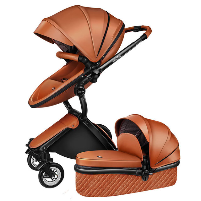 Baby stroller in 1, Luxury PU leather Newborn Carriage,High Quality  Landscape two way trolley car, baby Pushchair shell pram LaneBaby